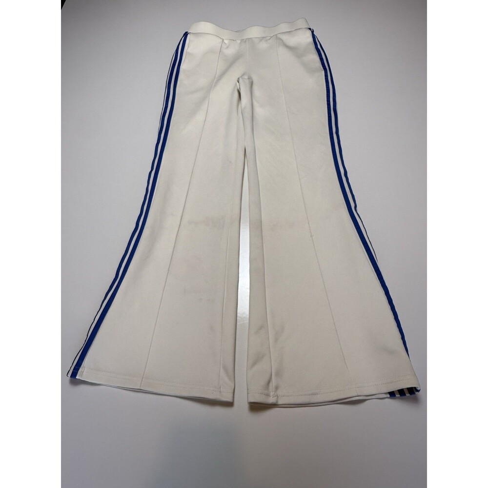 Y2K White Blue Stripe Flare Track Pants Wide Leg Athleisure Women’s L